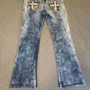 Crazy Y2K Miss Me Mid-Rise Boot Cut Embroidered Embellished acid wash pant SZ 30